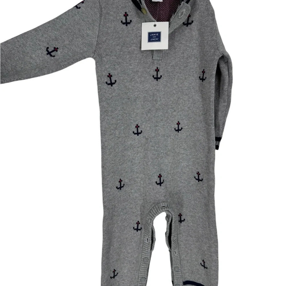NWT Janie & Jack knit one piece 12-18 mos nautical anchor theme